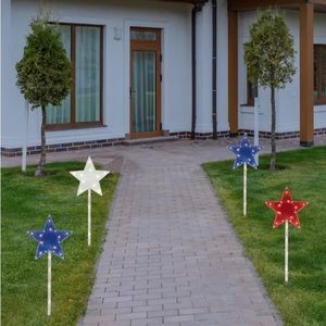 Patriotic Americana Stars 4Th Of July Pathway Marker Lawn Stakes. Brand New.